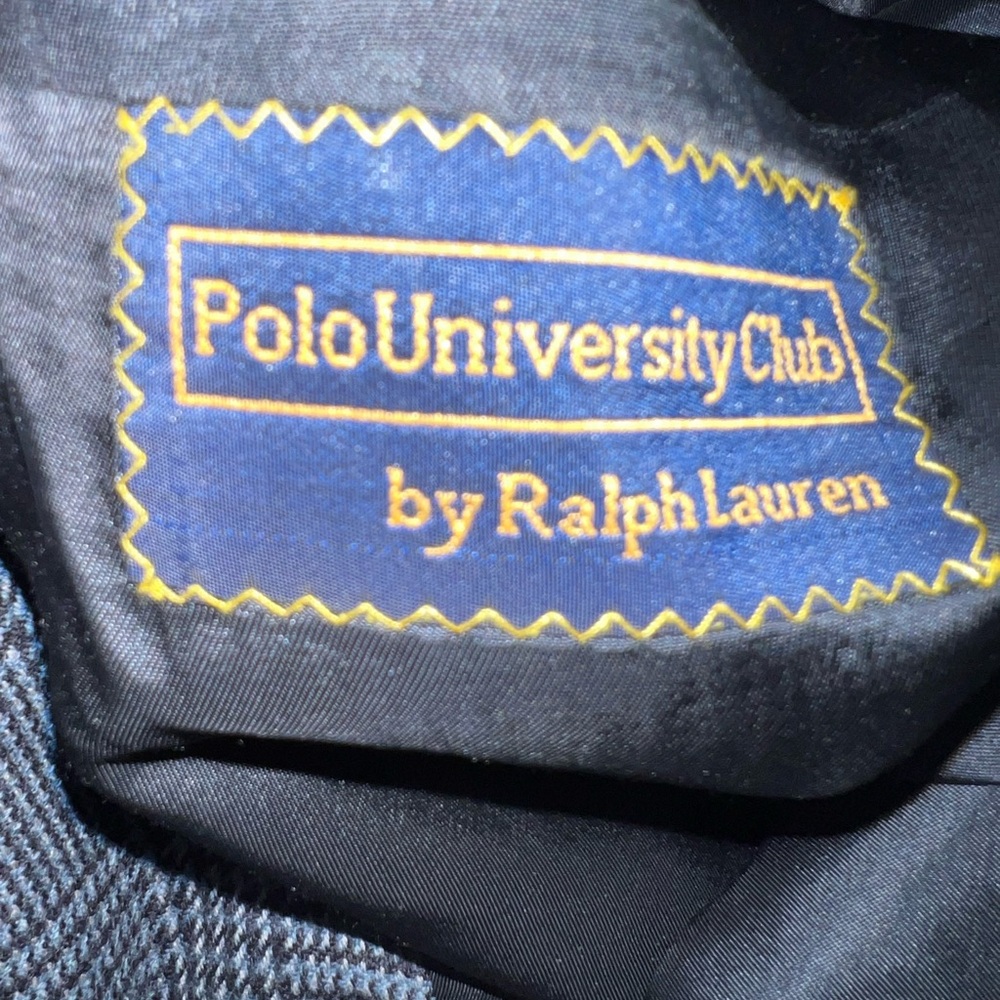 Vintage 80s Polo University Club Ralph Lauren Blue Herringbone Wool Blazer - Picture 11 of 12